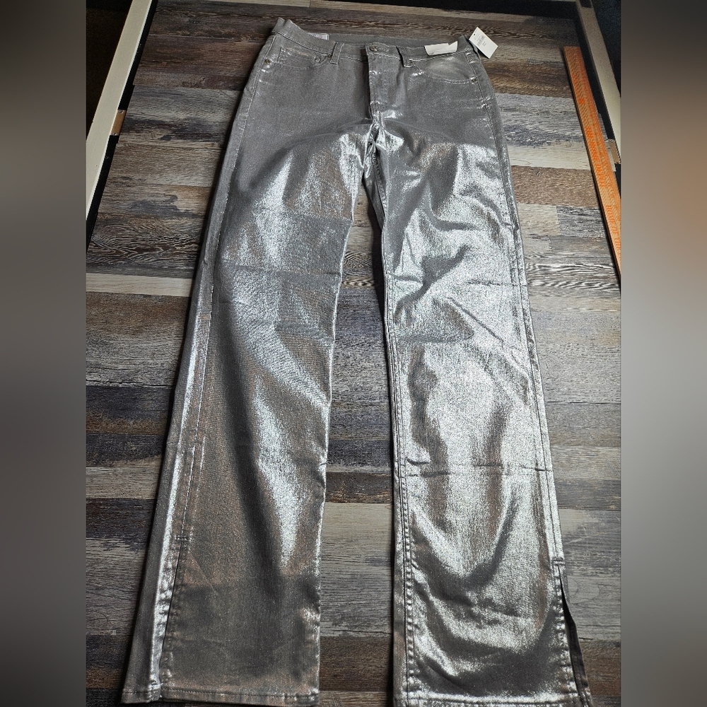 Gap NEW Mid Rise 90s Loose Silver Metallic Straight Leg Pants 30 Tall - Picture 2 of 12